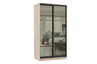 Шкаф-купе Премьер 09 (11ЗГ;11ЗГ) фасады зеркало графит/двухдверный/Профиль чёрный муар