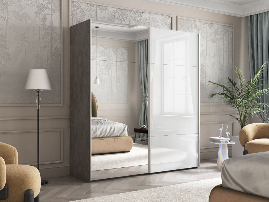 Шкафы-купе 2-х дверные, Шкаф Эста дуо Стекло белое/зеркало 2400 х 1600 х 660