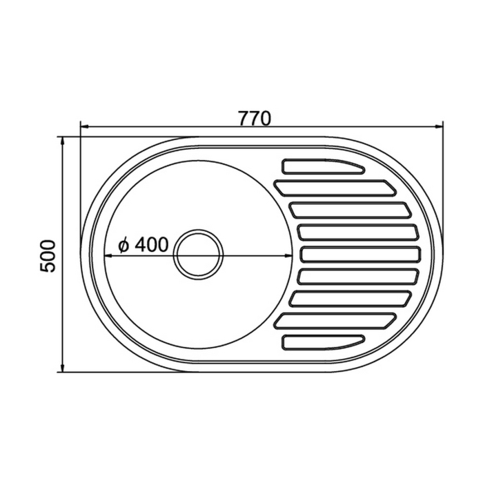 Кухонные мойки, Мойка овал 50х77 (0,6) лев, с сифоном