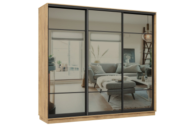 Шкаф-купе Премьер 57 (11ЗГ;11ЗГ;11ЗГ) фасады зеркало графит/трёхдверный/Профиль чёрный муар