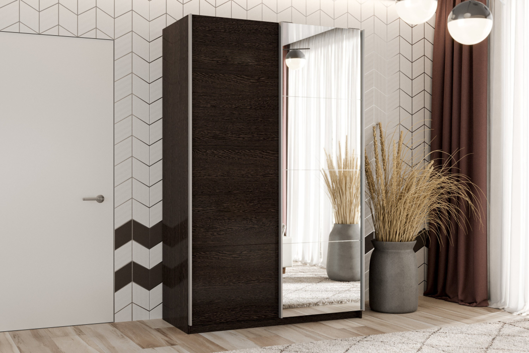 Шкафы-купе 2-х дверные, Шкаф-купе Smart 1422 2х дверный (фасады ЛДСП,зеркало) профиль серебро