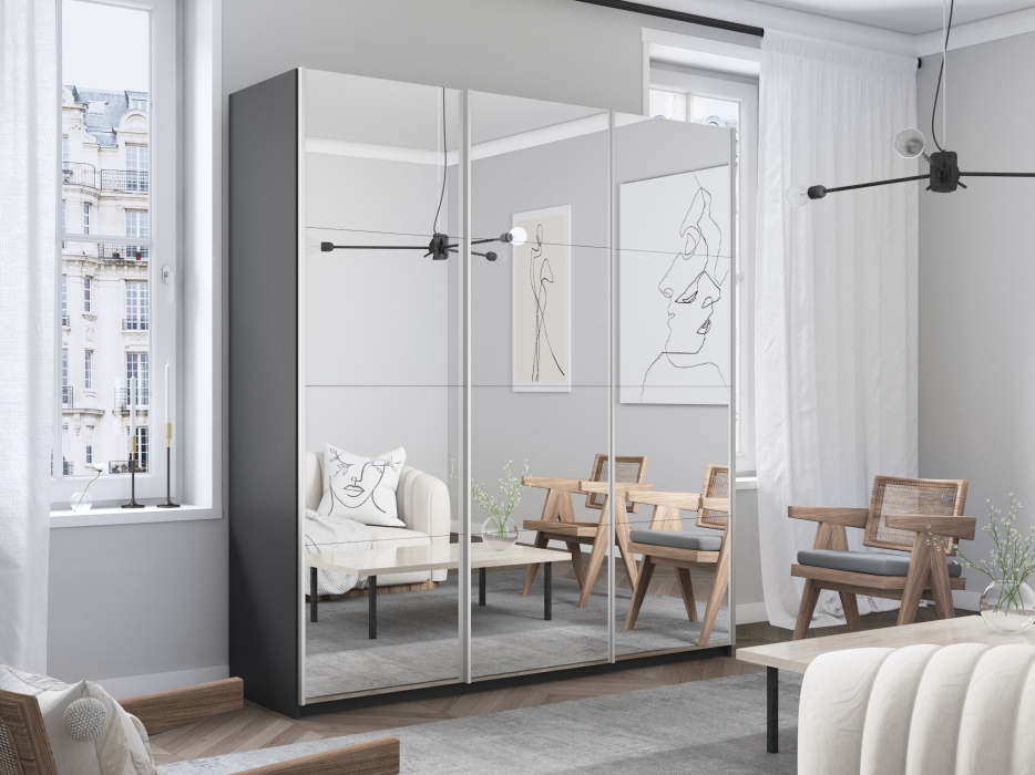 Шкафы-купе 3-х дверные, Шкаф Прайм трио  Зеркало 2300 х 1800 х 570