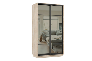 Шкаф-купе Премьер 02 (11ЗГ;11ЗГ) фасады зеркало графит/двухдверный/Профиль чёрный муар