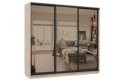 Шкаф-купе Премьер 60 (01ЗБ;01ЗБ;01ЗБ) фасады зеркало бронза/трёхдверный/Профиль чёрный муар