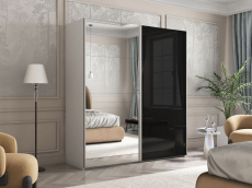 Шкафы-купе 2-х дверные, Шкаф Эста дуо Стекло черное/зеркало 2400 х 1800 х 660