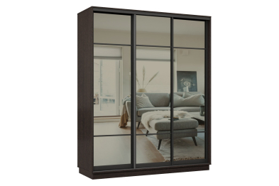 Шкаф-купе Премьер 22 (11ЗГ;11ЗГ;11ЗГ) фасады зеркало графит/трёхдверный/Профиль чёрный муар