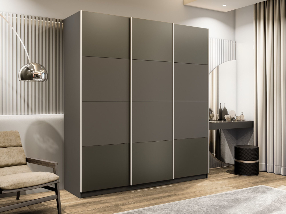 Шкафы-купе 3-х дверные, Шкаф-купе Эста 3-х дверный ДСП/Стекла хаки/Доводчик 300х66х240